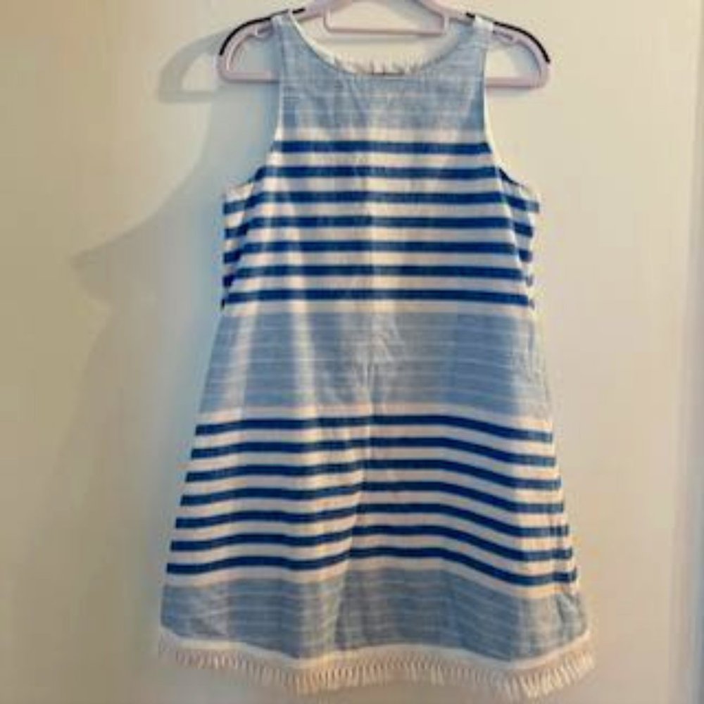 Vineyard Vines Dress / Coverup Size 4 Blue & White stripe w/ fringe Side Zipper